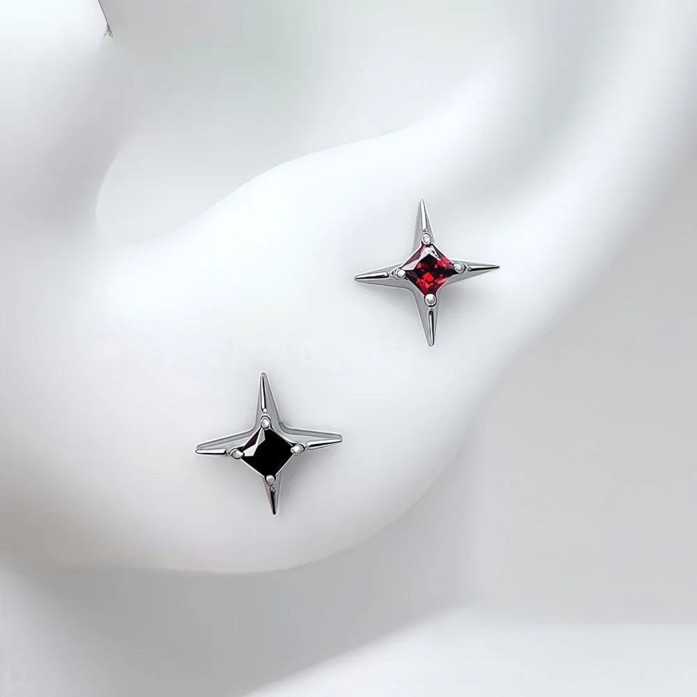 G23 Titanium 16G CZ Square Star Labret Tragus Helix Cartilage Flat Back Earring Nose Stu detail view