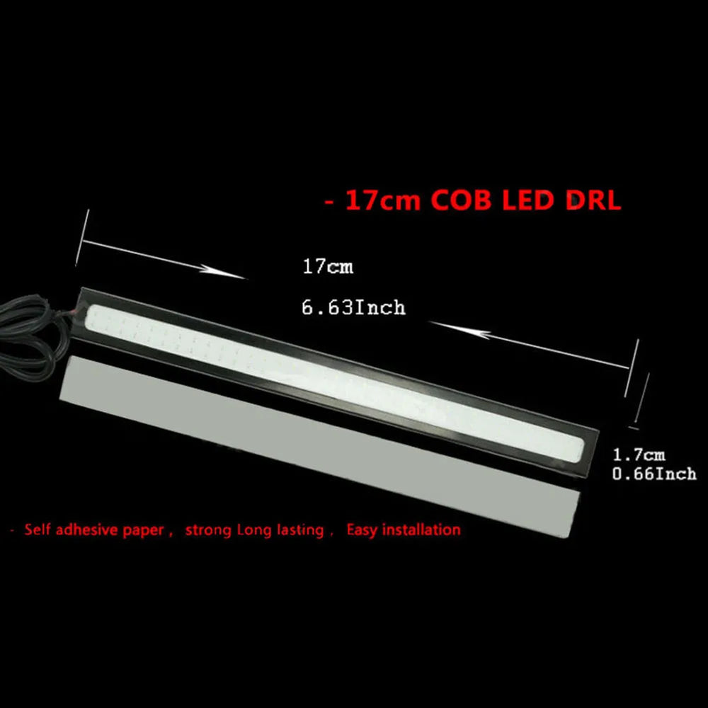 2Pcs 17cm COB Red LED Fog Light Strip | 12V DRL Waterproof Driving Lamp for Cars close-up view