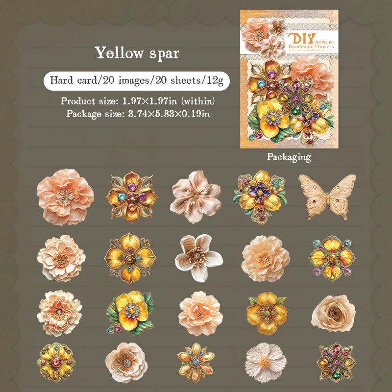 20pcs Hard Card Flower Stickers for Scrapbooking | Floral Craft Decor Set detail view