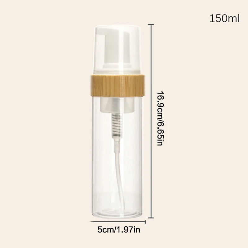 150ml Refillable Bamboo Foam Pump Bottle - Travel Size Empty Dispenser For Face Cle additional angle