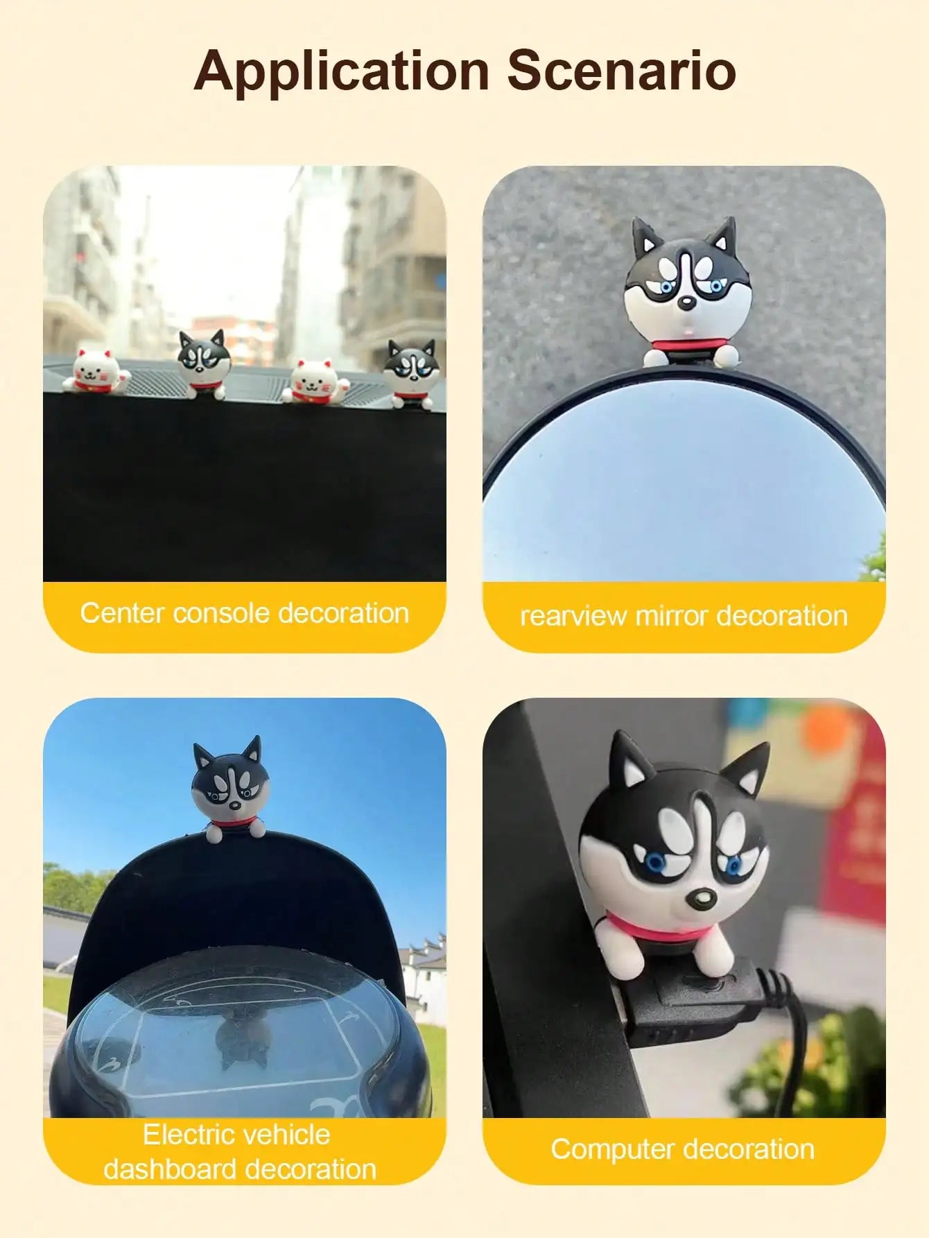 3D Cute Husky Rubber Car Dashboard Ornament lifestyle view