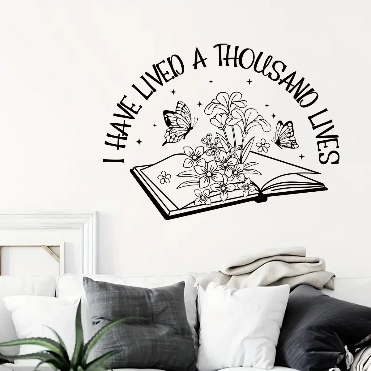 Wall Stickers for Living Room Bedroom | Creative Black Heart Book World Ladder Tree Wa close-up view