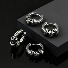 Vintage Totem Vine Pattern Hoop Earrings for Men, Hypoallergenic Metal Huggies Earrings, Rock Punk P