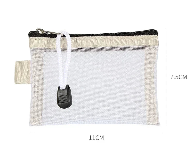Mini Clear Nylon Mesh Zipper Coin Purse | Portable Wallet for Cards, Keys, and Lipstic close-up view