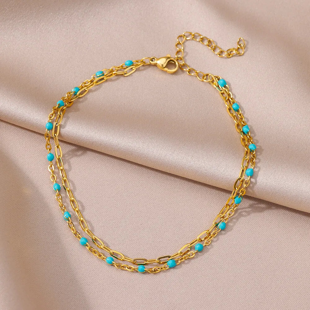 Anklets for Women Summer Beach Accessories Stainless Steel Imitation Pearl Chain Ankl lifestyle view