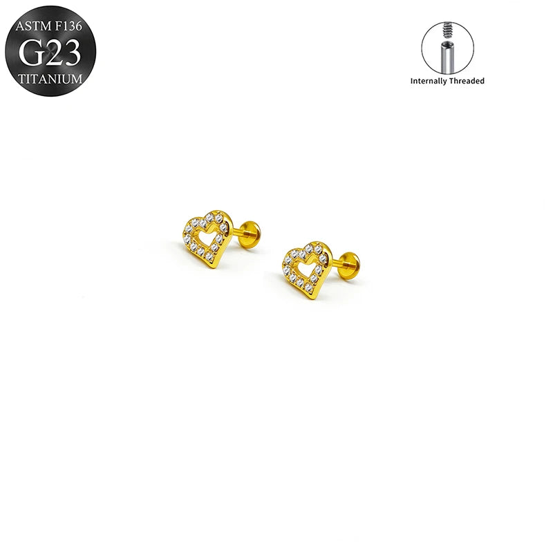 EVISPOL ASTM F136 G23 Titanium Tiny CZ Labret Lip Stud Earring for Women 16G Heart additional angle