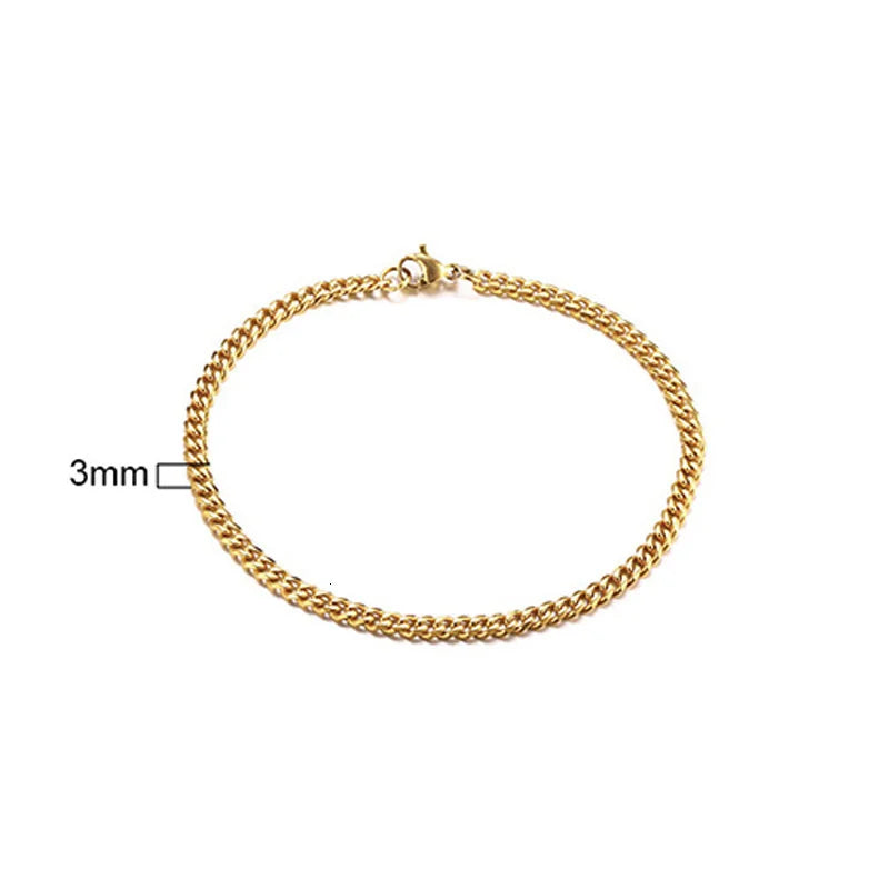 Stainless Steel Chain Bracelet Women, 3mm to 9mm Curb Cuban Chain Bangle Gold Color U alternate view