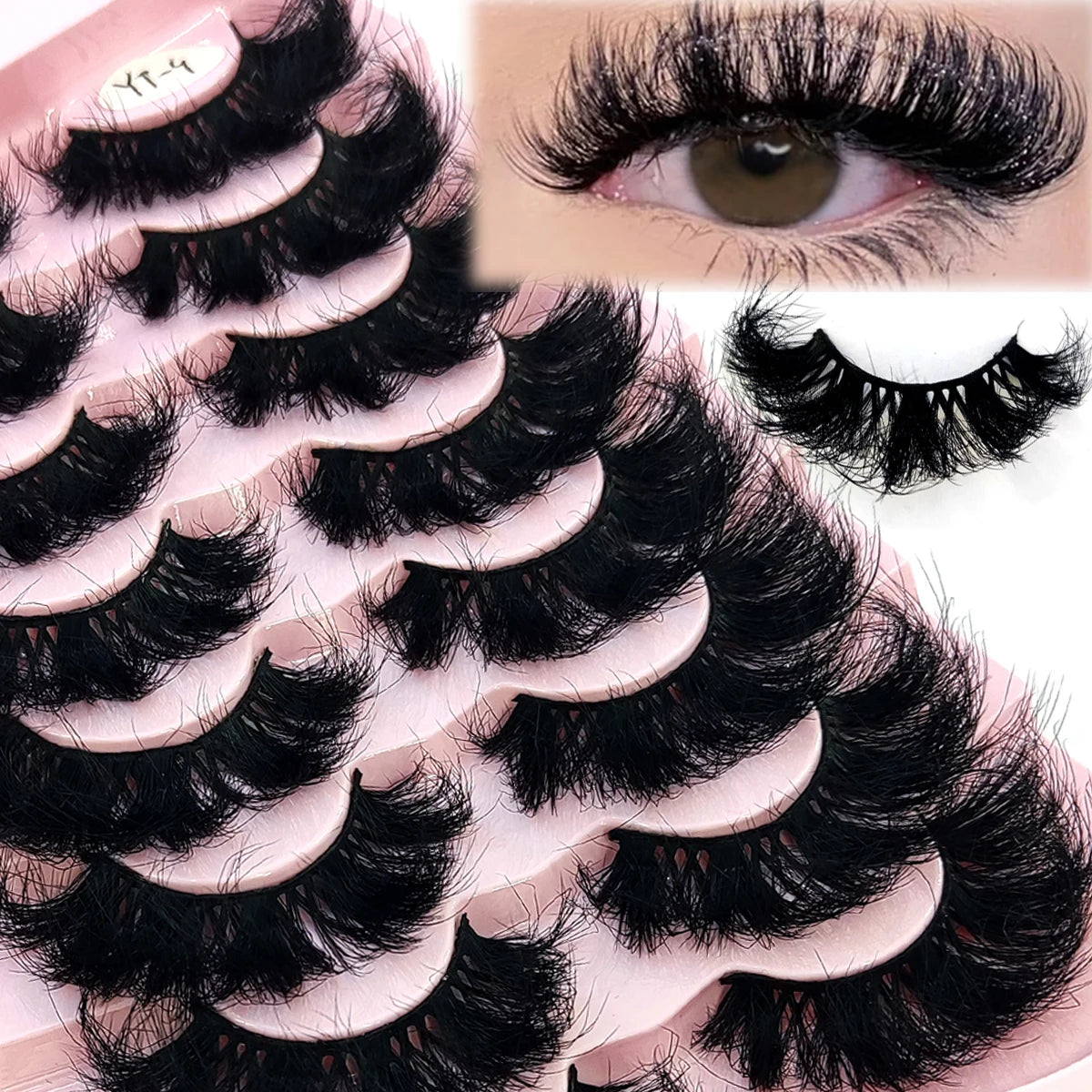5-8 Pairs Natural Russian Striped Mink Lashes | 3D Volume Wavy False Eyelash Extens additional angle