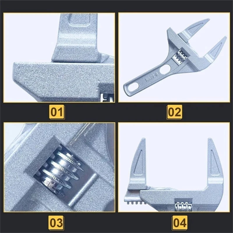 Mini Adjustable Bathroom Wrench | Strong Clamping Aluminum Spanner for Pipe Repair additional angle