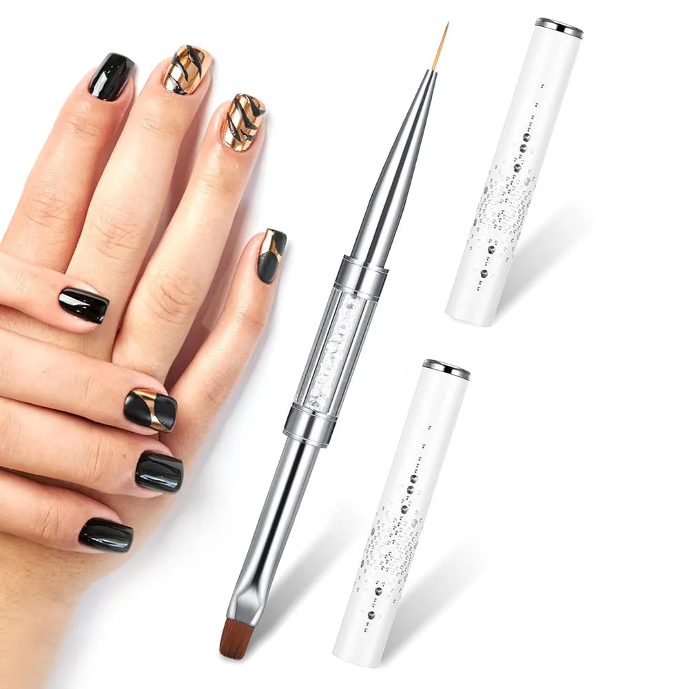 Dual-Ended Hard Nail Art Brush Builder Gel Rhinestone Handle French Tip for Manicure lifestyle view