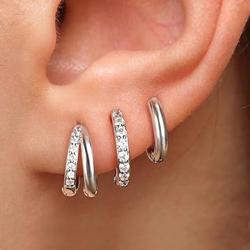 3PCS Shiny Crystal Huggie Hoop Earring Set | Fashion Cartilage Hoop Earrings for Wome lifestyle view
