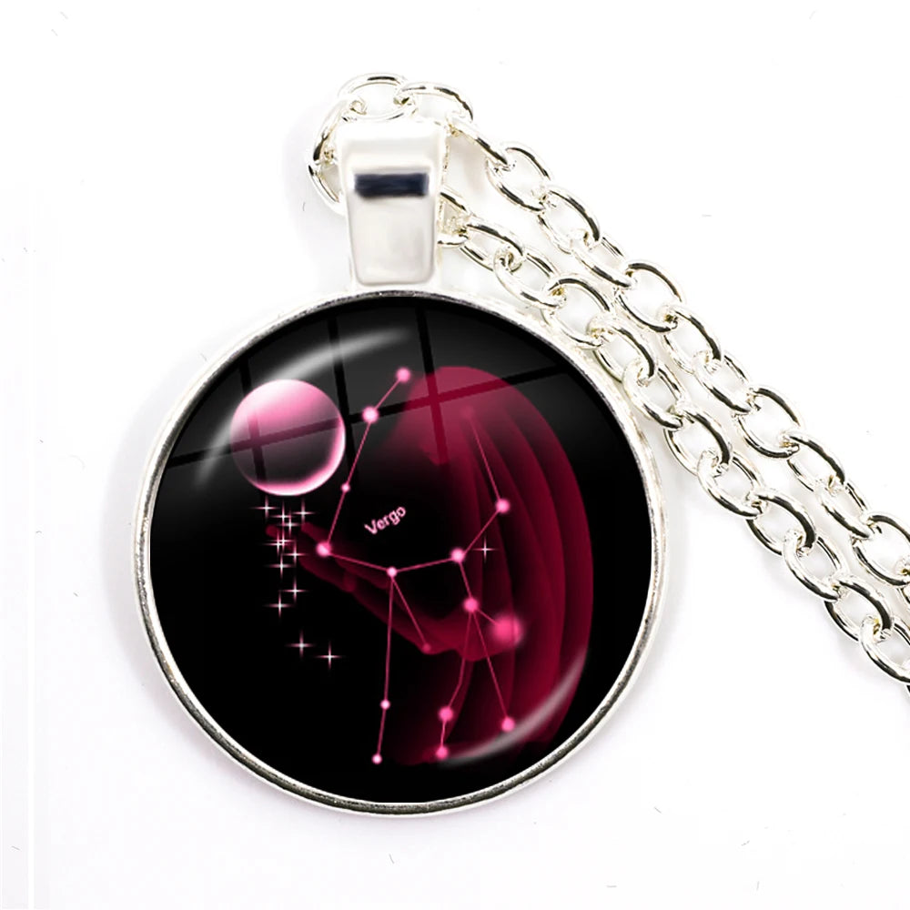 Zodiac Necklace Silver Plated | 12 Constellation Pendant Jewelry detail view
