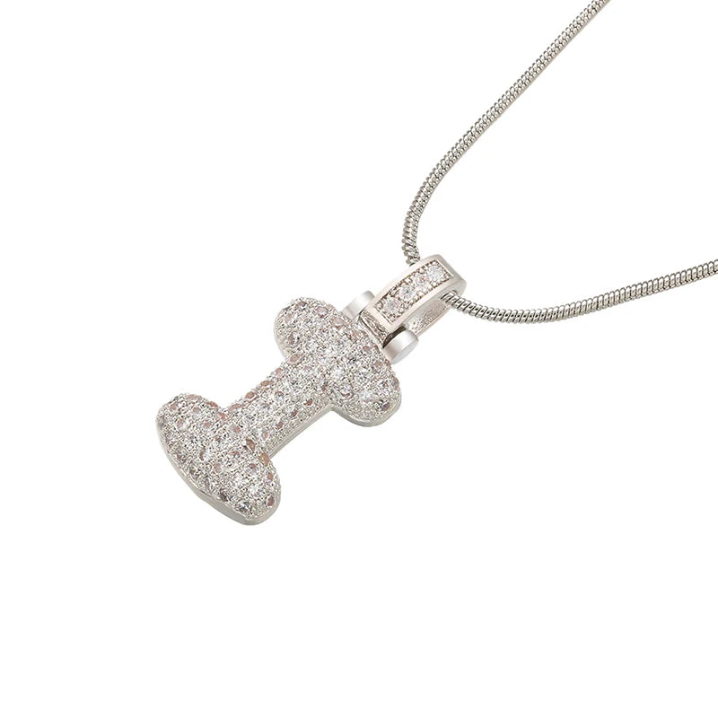 Silver Bubble Initial Letter Necklace | Customizable 26 Letters Pendant Jewelry for W alternate view