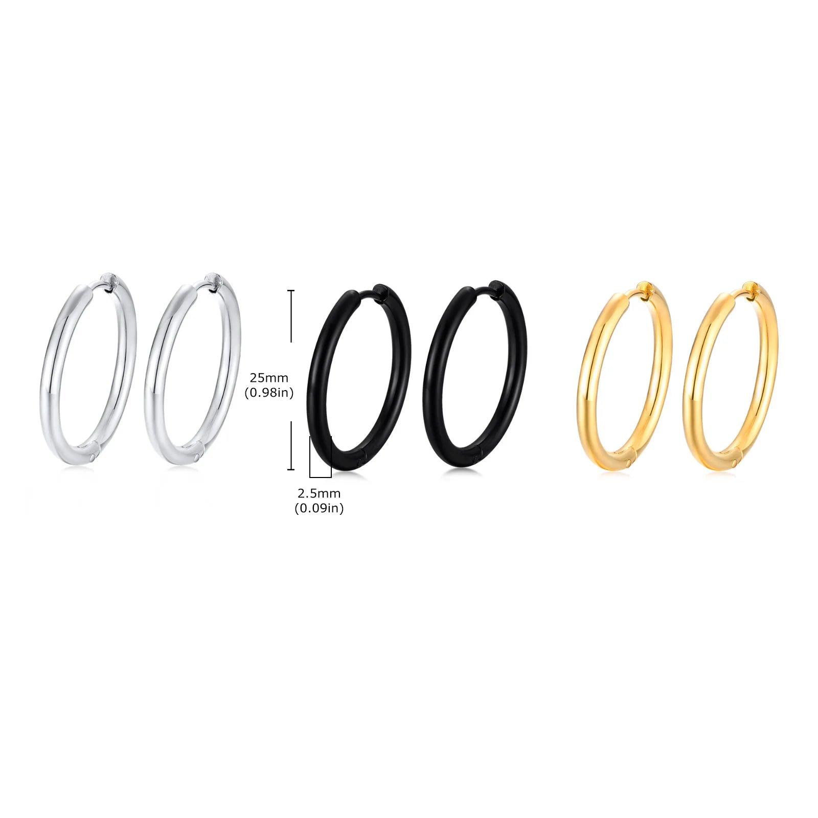 Classic Stainless Steel Hoop Earring for Men Boys | Anti Allergy Metal Huggies Earrin alternate view