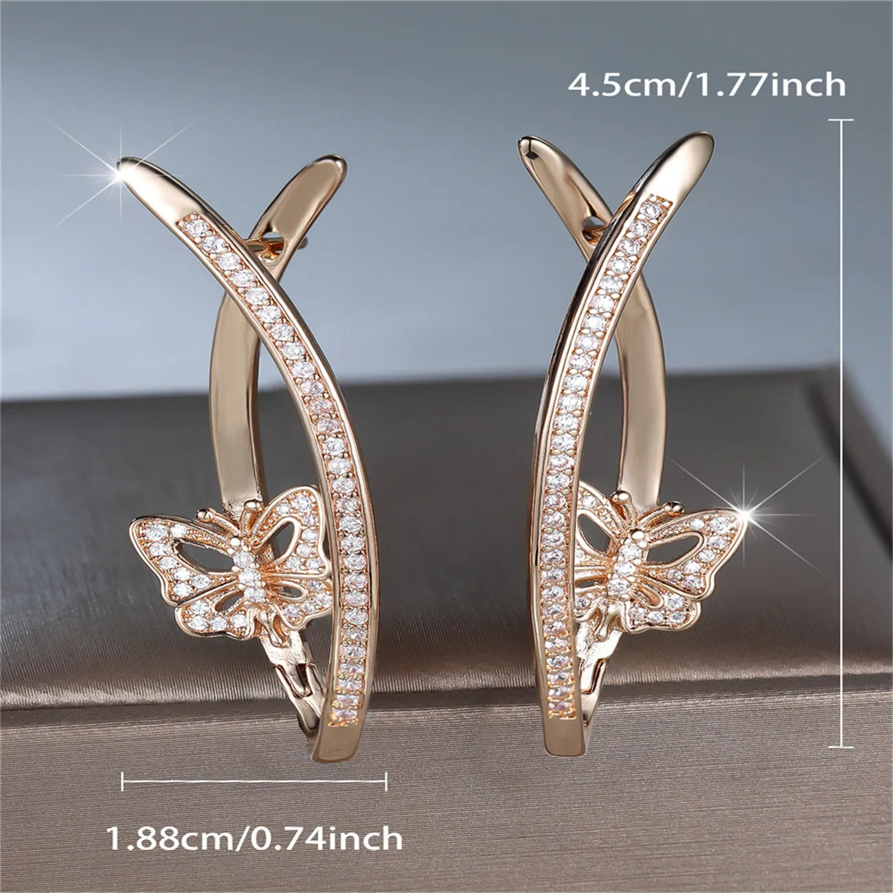 Elegant Female White Stone Skeleton Butterfly Hoop Earrings Trendy Fashion Rose Gold lifestyle view