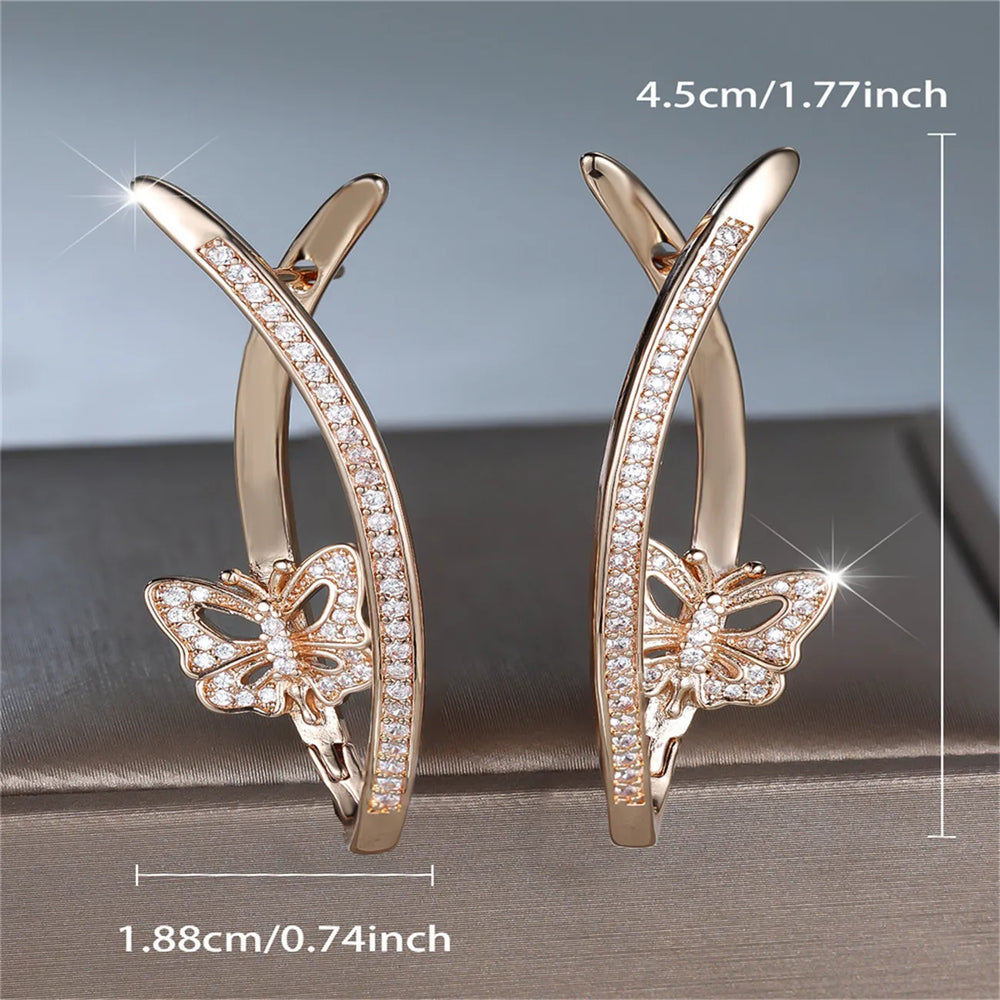 Elegant Female White Stone Skeleton Butterfly Hoop Earrings Trendy Fashion Rose Gold lifestyle view