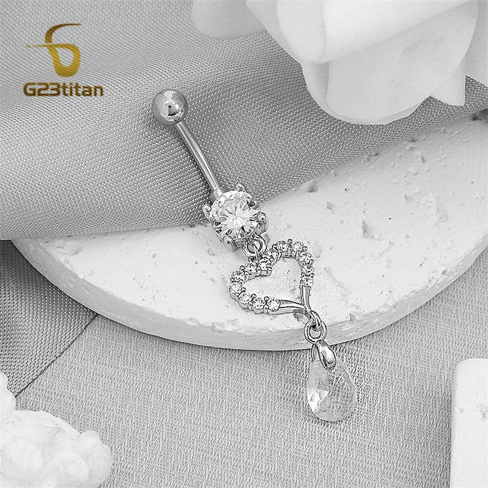 Long Belly Button Rings for Women 14G Titanium Bar Butterfly Heart Charms Dangle Nave alternate view