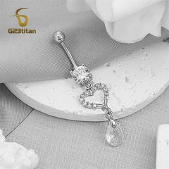 Long Belly Button Rings for Women 14G Titanium Bar Butterfly Heart Charms Dangle Nave alternate view
