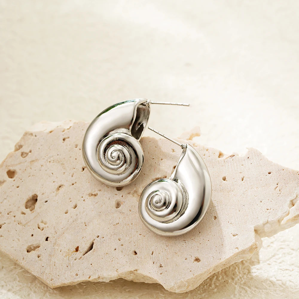 Vintage Gold Snail Shell Drop Earrings | CZ Zircon Beach Jewelry for Women alternate view
