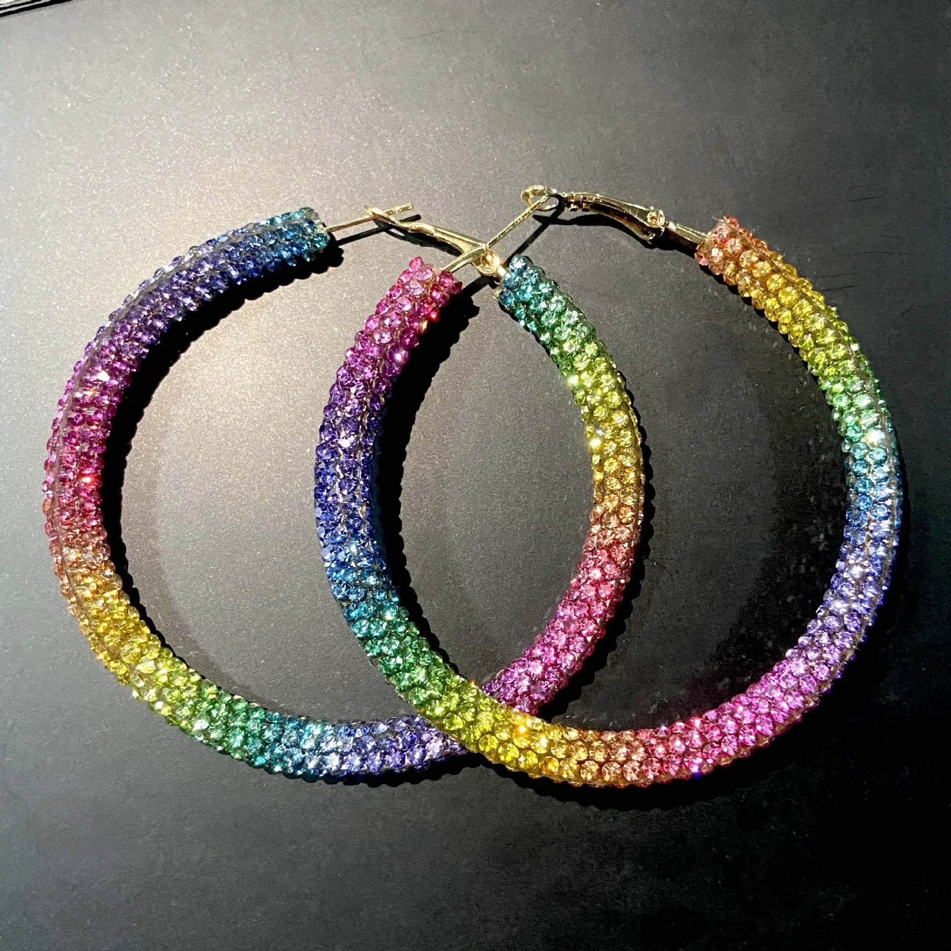 Y2K Blue Crystal Hoop Earrings Korean Fashion Charms Circular Ring Earrings for Women alternate view