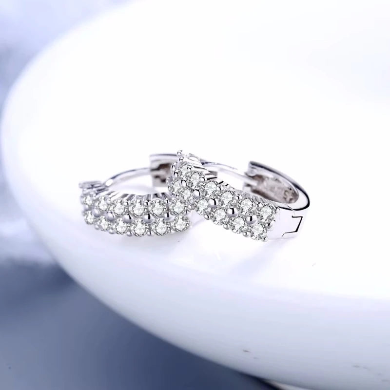925 Sterling silver elegant Double row crystal Round Earrings Stud for women Fashion lifestyle view