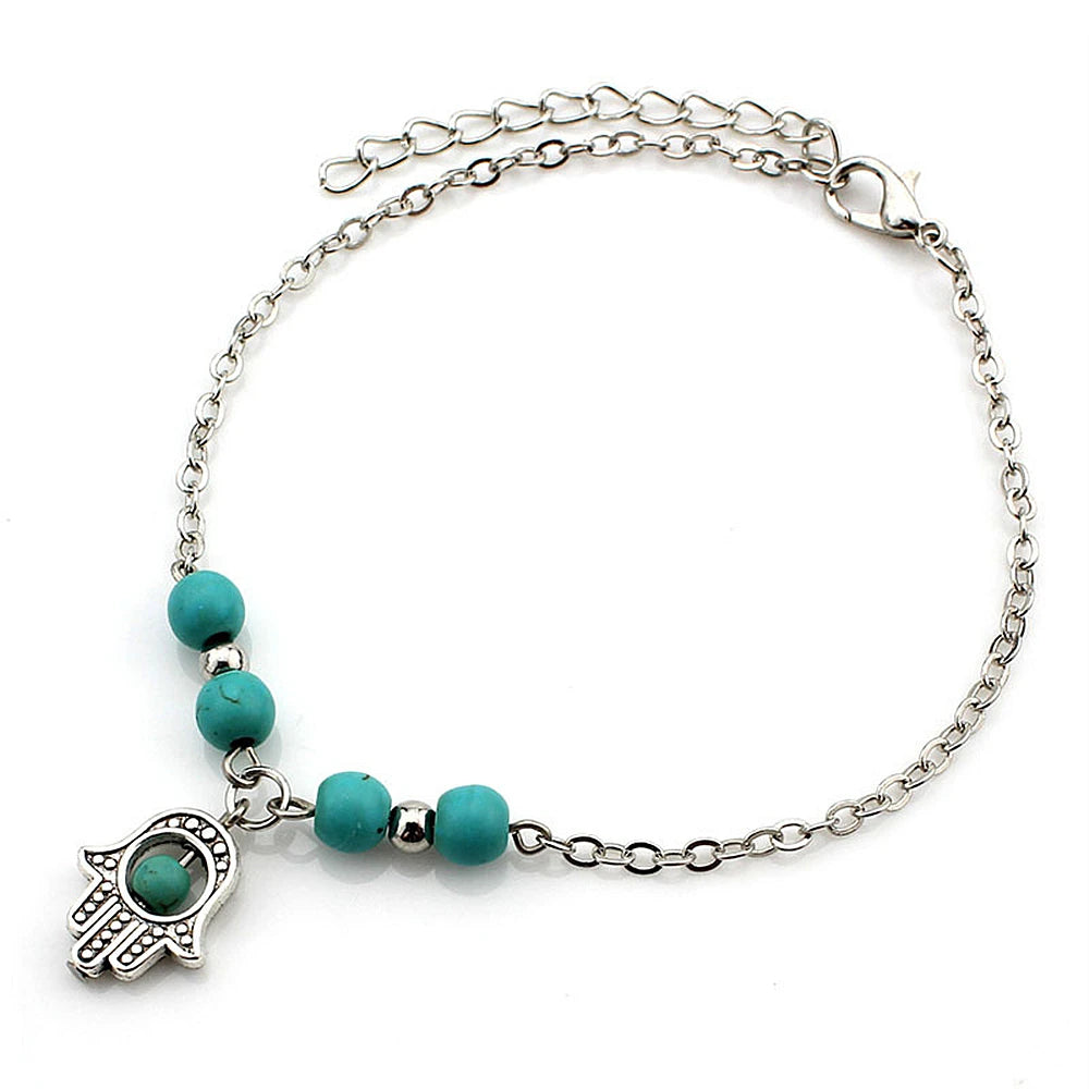 1Pc Boho Turquoise Starfish Anklets Summer Conch Rice Bead Anklet With Adjustable Cha lifestyle view