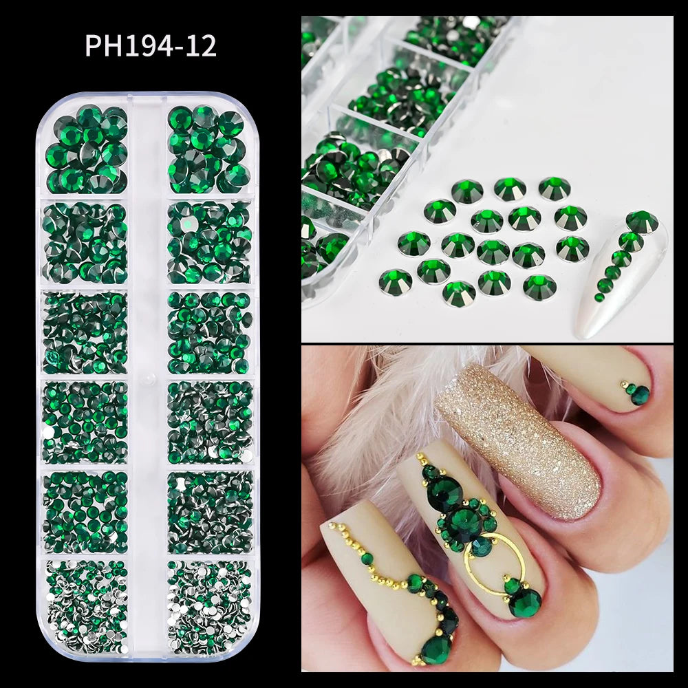 12Grids Pink Mixed Nail Rhinestones Luxury Nail Charms Glitter Crystal Jewelry Gems Nail detail view
