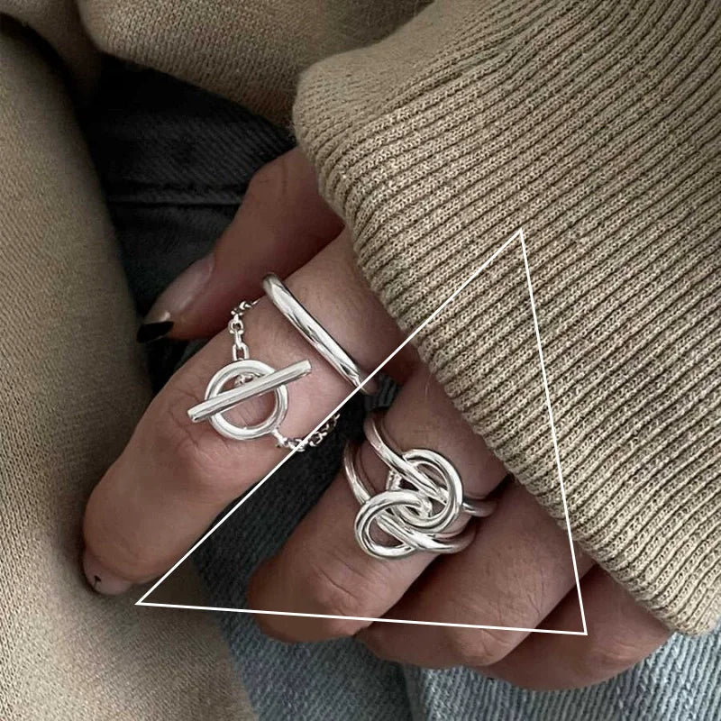 PANJBJ 925 Sterling Silve Multilayer Irregular Geometric Ring for Women Simple Charm alternate view