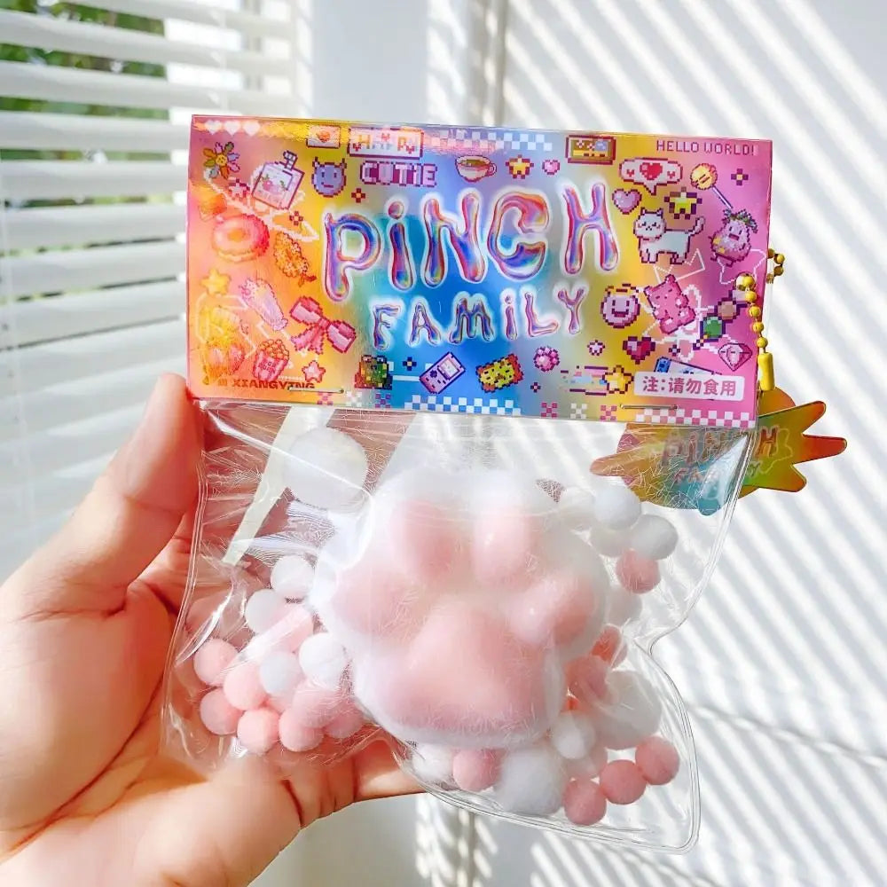 Mini Cat Paw Squeeze Toy Silicone Pinch Decompression Toy Plush TPR Fidget Sensory Toy close-up view