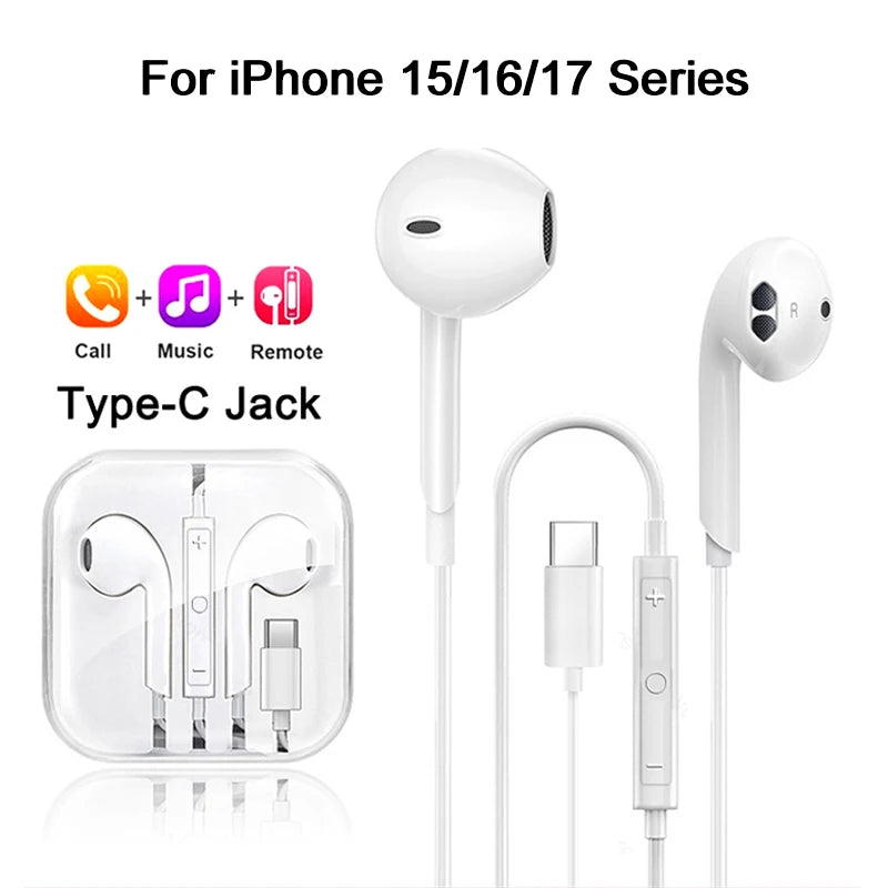 TypeC Earphones For iPhone 17 Air 16 15 14 13 12 11 Pro Max iPad Wired Earbuds 3.5mm alternate view