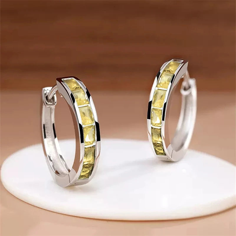 Huitan Hoop Earrings with Princess Cubic Zirconia Exquisite Ear Circle Earrings for additional angle
