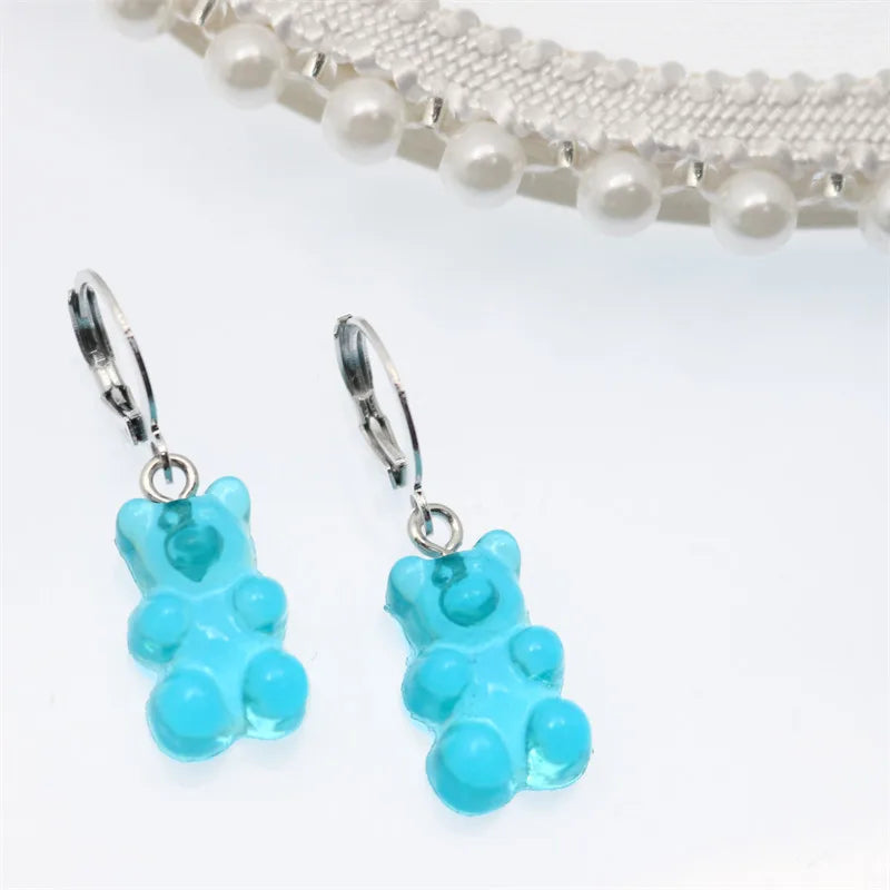 Gradient Bear Dangle Earrings | Cute Sequins Hoop Earrings for Women alternate view