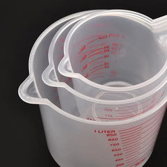 3pcs Plastic Liquid Measuring Cups Set | Baking Kitchen Tools with PVC Scale 250/500/100 detail view