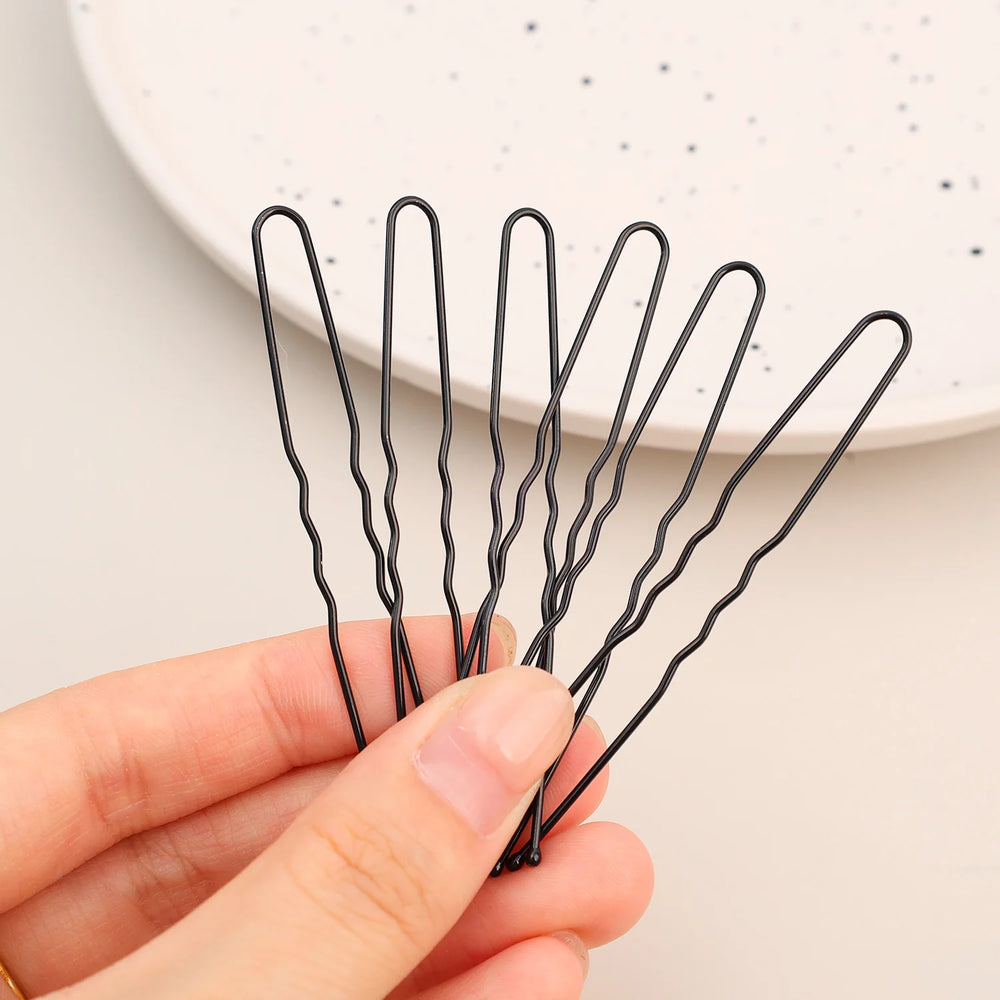 5/6/7cm U-Shaped Wavy Hair Clips Bobby Pin Barrette Salon Grip Black Metal Hairpins additional angle