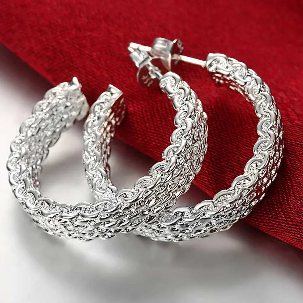Top Quality 925 Sterling Silver Earrings Simple Round Circle Hoop Earrings For Woman Fas detail view