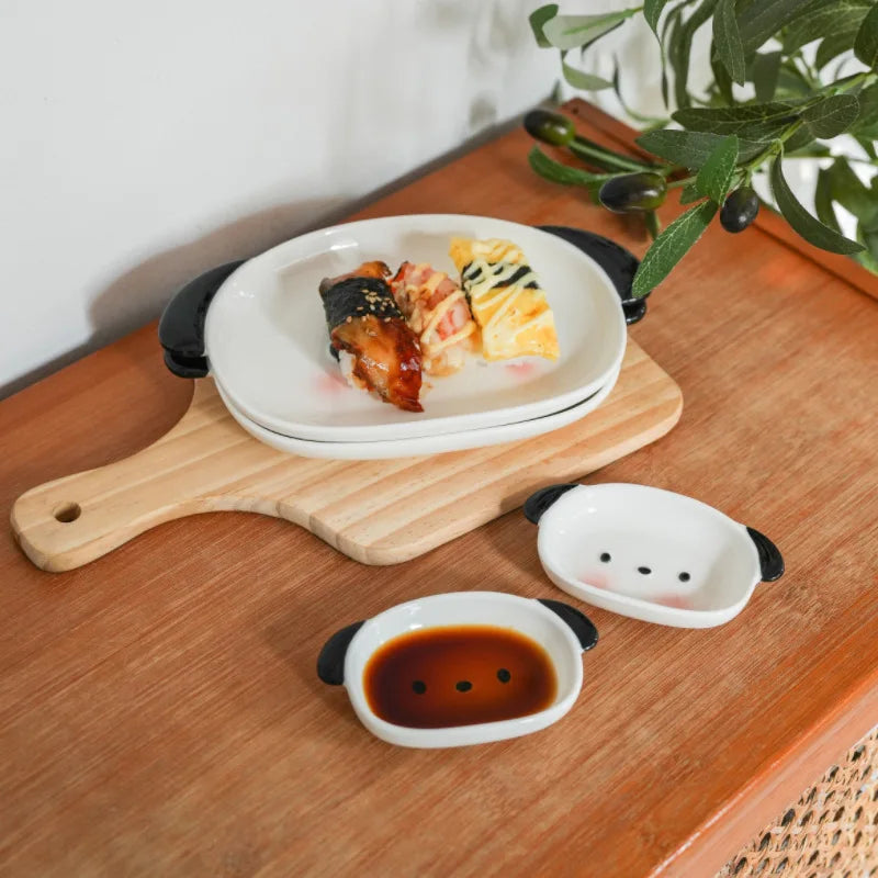 Cute Puppy Shaped Sushi Plate and Dipping Dish Set | 8 Inch Oval Ceramic Dinnerware additional angle