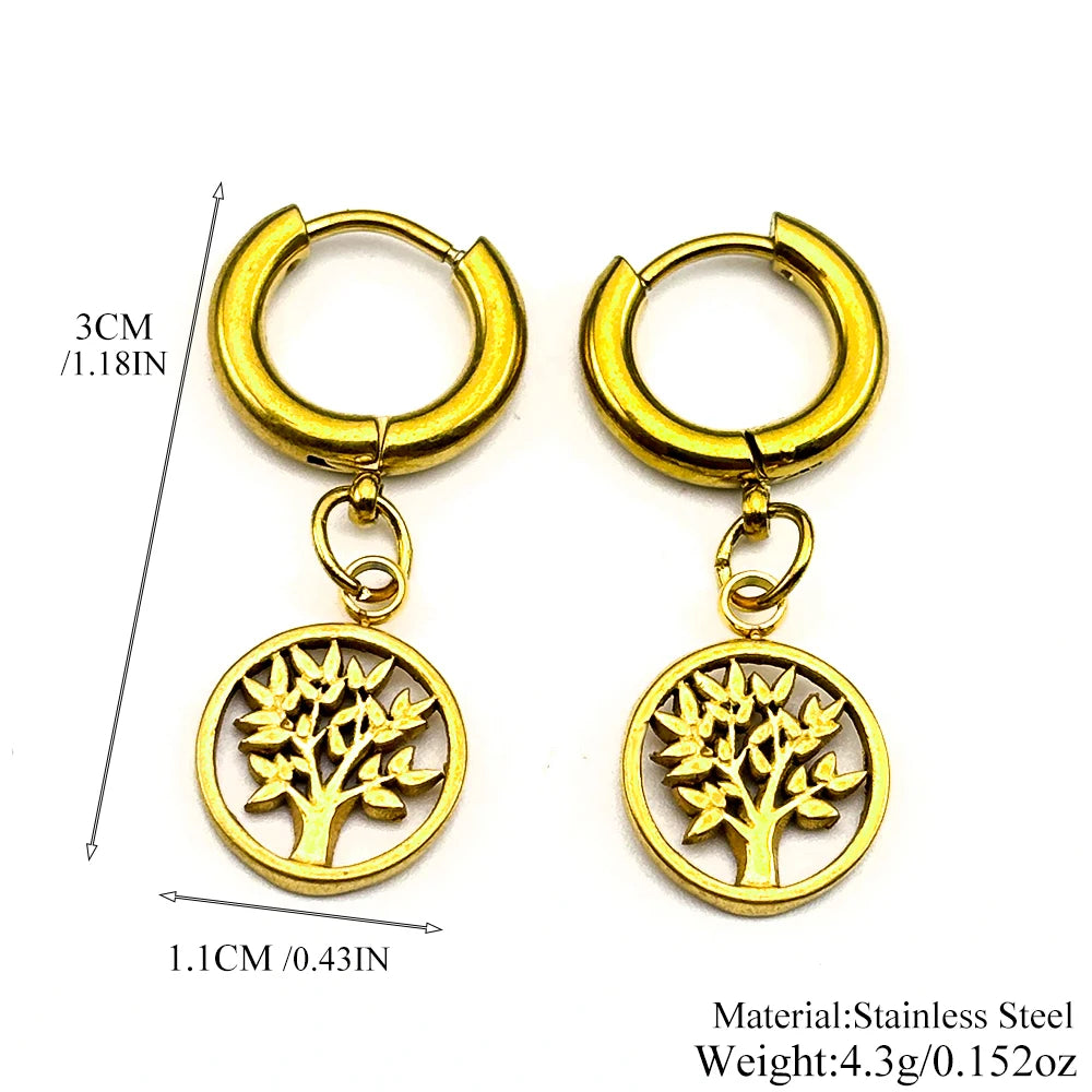 Tree Of Life Drop Earring For Women Men Stainless Steel Gold Color Spiritual Nature I lifestyle view