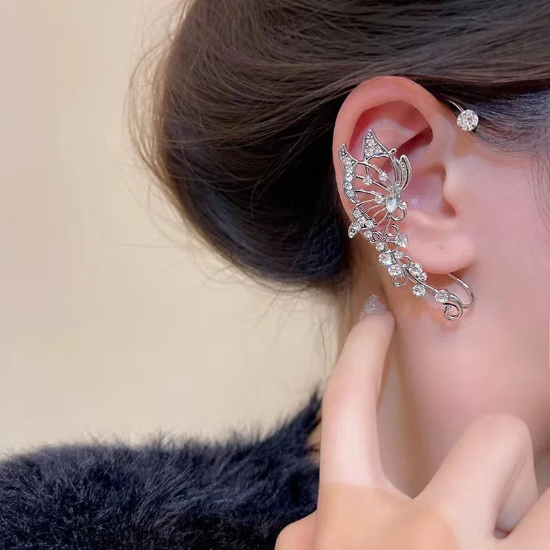 Sparkling Crystal Elf Butterfly Ear Cuff Without Piercing Clip Earrings Elegant Ear Clip detail view