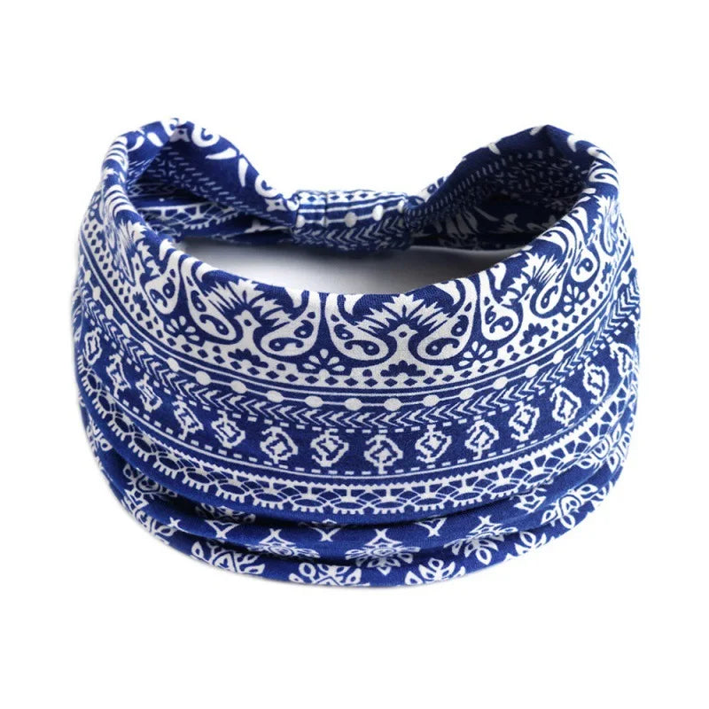 Bohemian Style Elastic Hair Bands Yoga Headband Women Headwear Print Vintage Cross Uni close-up view