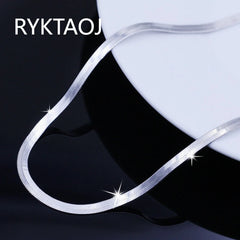 925 Sterling Silver Flat Herringbone Necklace Thin Shiny Snake Chain Minimalist Dainty Blade‑Shape N