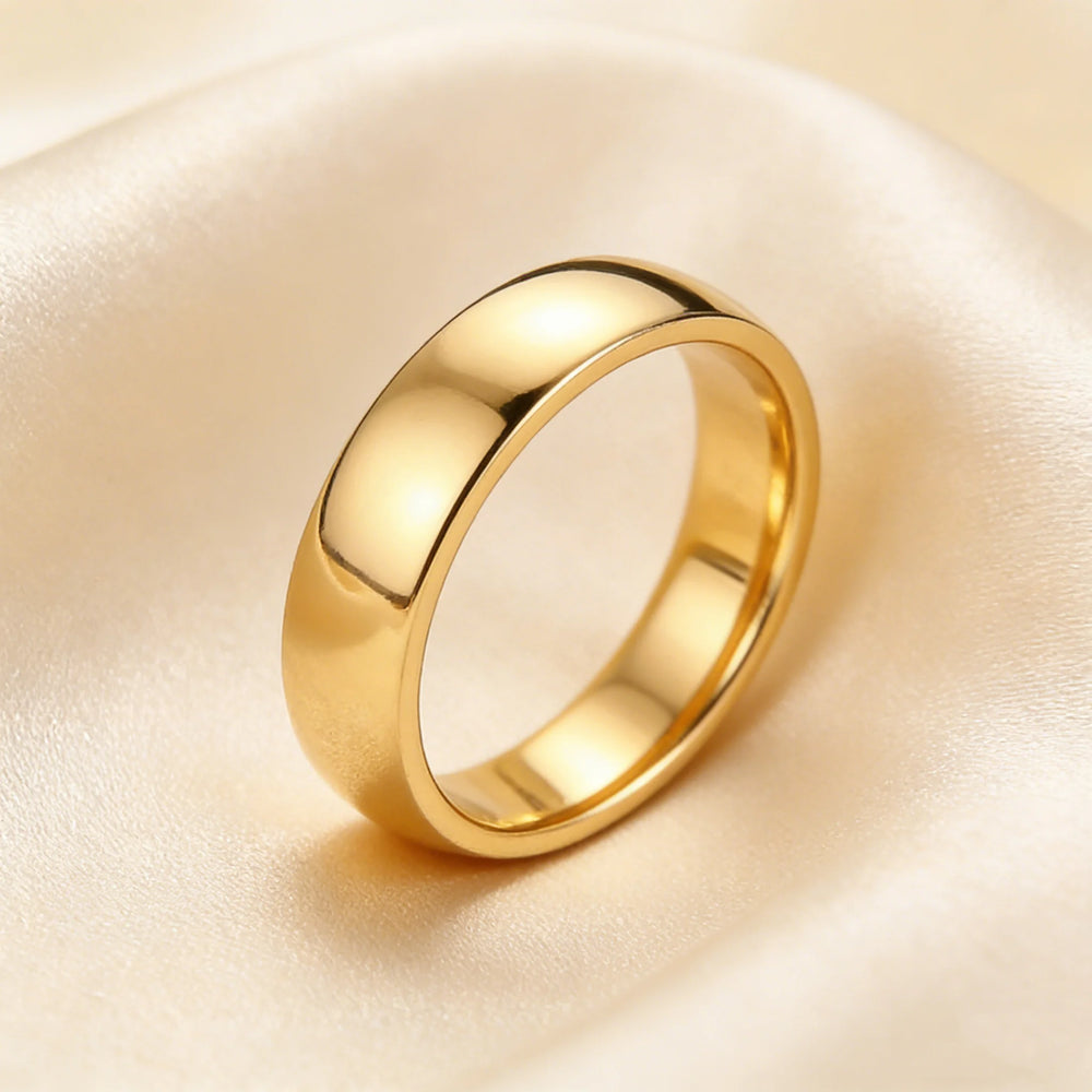 Gold Tone Stainless Steel Wedding Band Ring | Unisex Engagement Ring alternate view
