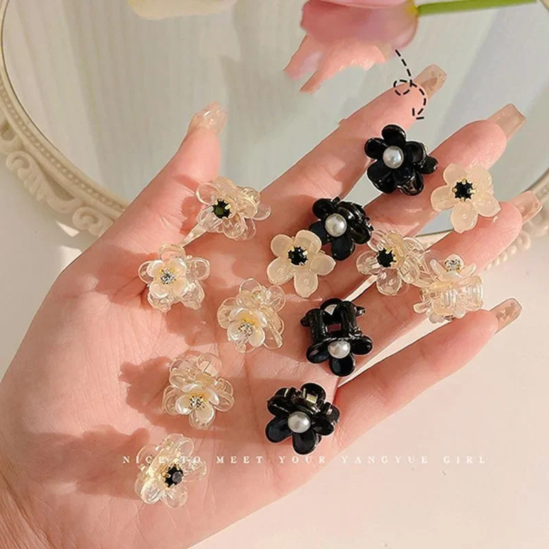 10pcs/set Girls Mini Floral Hair Claw Kawaii Pearl Rhinestone Hair Clip Claw Clamp Braid Headwear Women Kids Hair Accessories