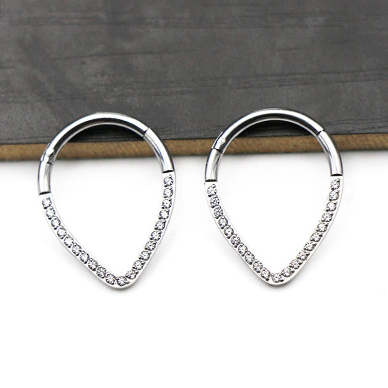 1PC G23 Titanium Hoop CZ Heart Septum Helix Piercing Nose Rings Tragus Cartilage Hing lifestyle view