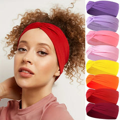 Solid Color Knotted Hairband Elastic Wide Headband Women Unisex Sports Yoga Running Cross Headband H