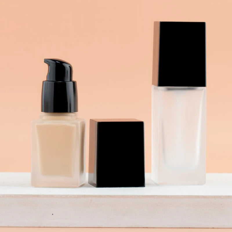 15/30ml Empty Pump Bottle Glass Liquid Foundation Container Makeup Transparent Square Refillable Bot