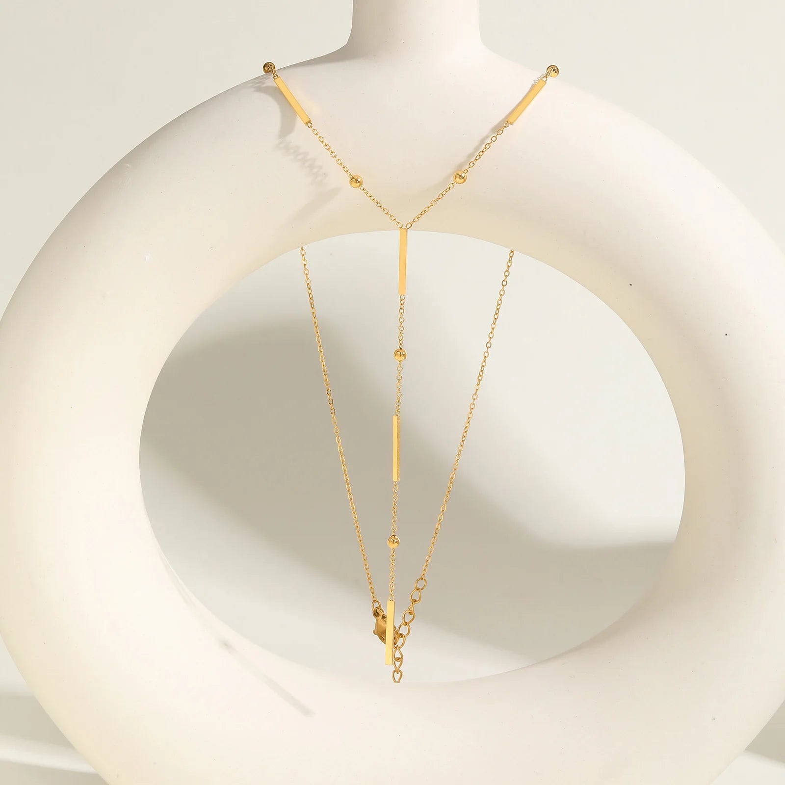 Beaded Long Chain Y Shape Necklace For Women, Minimalist Drop Bar Pendant Choker Necklac detail view