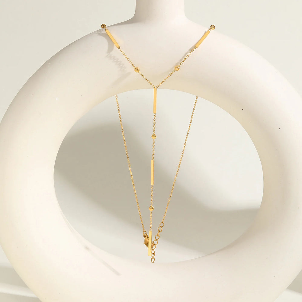Beaded Long Chain Y Shape Necklace For Women, Minimalist Drop Bar Pendant Choker Necklac detail view