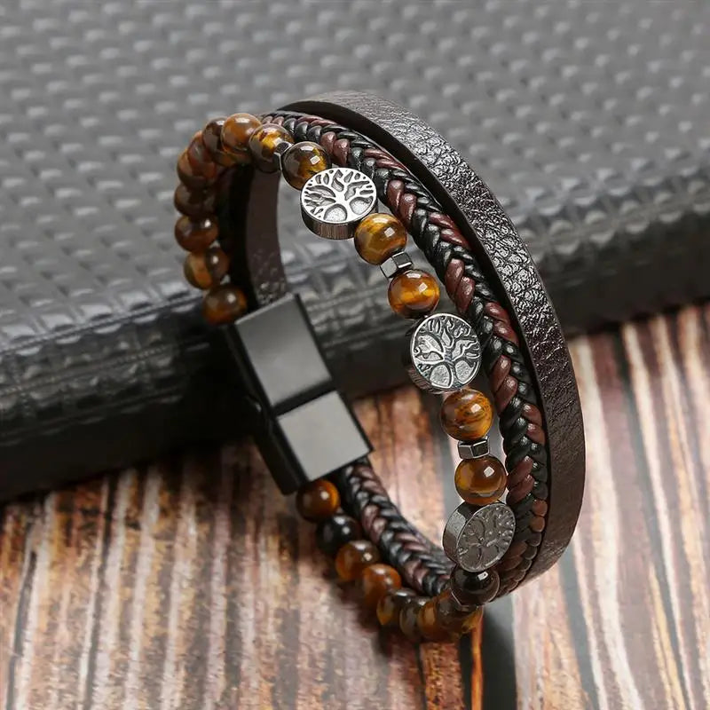 Classic Men's Leather Bracelet New Style Hand-woven Multi-layer Combination Accessory Fa detail view