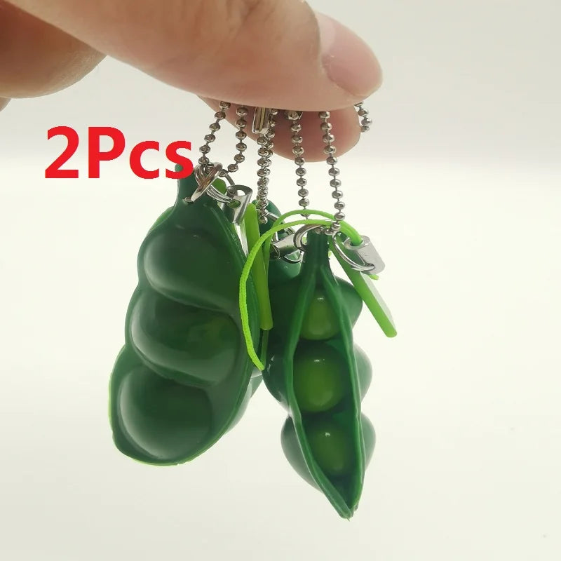 2Pcs Peapod Fidget Toy Squeeze A Bean Edamame Pea Keychain Keyring Extrusion Soybean alternate view