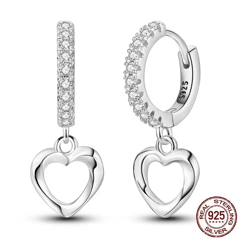 Luminous Shell Women Earrings Original 925 Sterling Silver Pave CZ Star Moon Hoop E additional angle